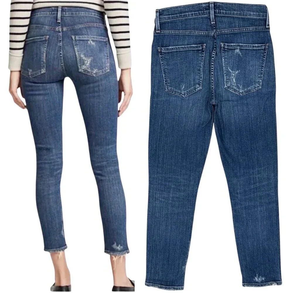 Agolde Sophie Mid-Rise Distressed Skinny Crop Jeans in Santa Fe Blue Size 26